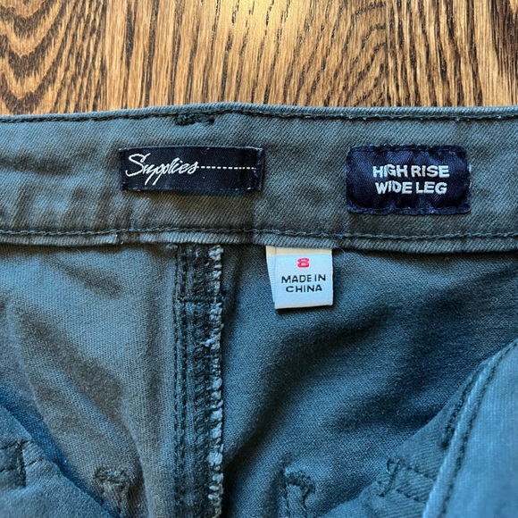 Cropped High Rise Wide Leg Green Khaki/Cargo Pants - Picture 3 of 6